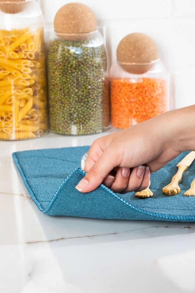 Porsima 3139-2 2li Mikrofiber Bulaşık Kurulama Matı Kurutma Örtüsü Tezgah Üstü Süper Emici Mavi 38*51 cm