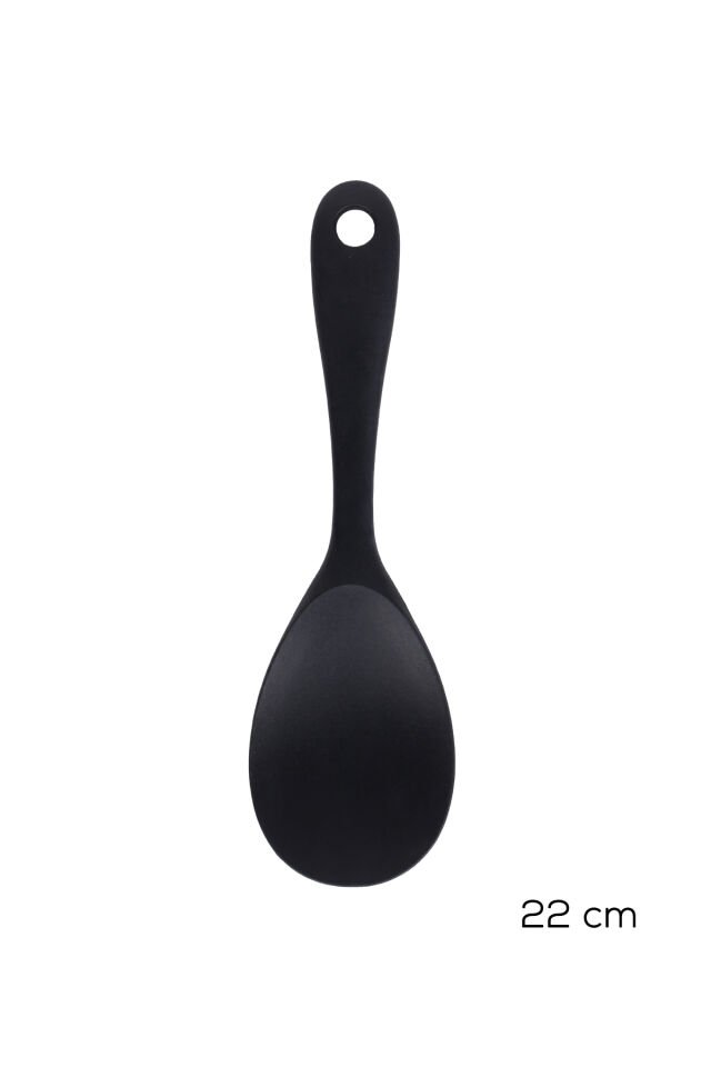 Porsima 5262 Sert Uçlu Silikon Pilav Kaşığı Dayanıklı Yanmaz Yapışmaz Çizmez Pilav Kepçe Kaşığı Siyah 2 Adet 22cm
