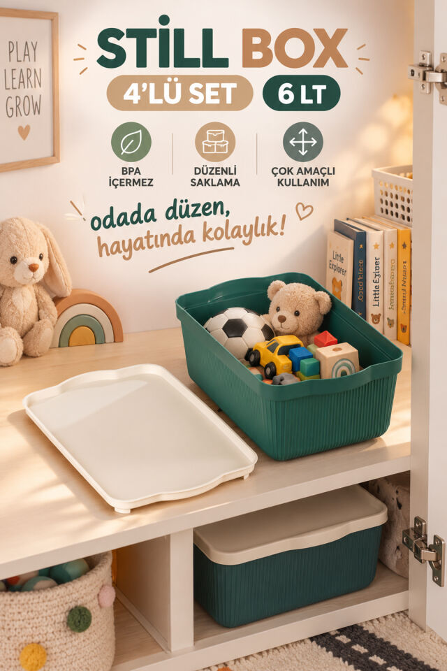 Porsima 4516 Mix Still Box 4'lü Kapaklı Çok Amaçlı Saklama Kutusu Seti – 10 LT Mutfak & Buzdolabı Düzenleyici Kutu