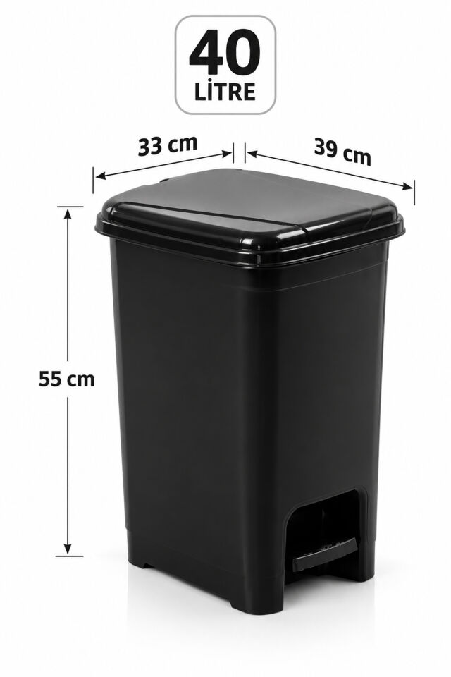 Porsima 0122-1 Slim Pedallı Çöp Kovası 40 LT Siyah – Taşınabilir Taşıma Kulplu Büyük Boy Mutfak Çöp Kovası