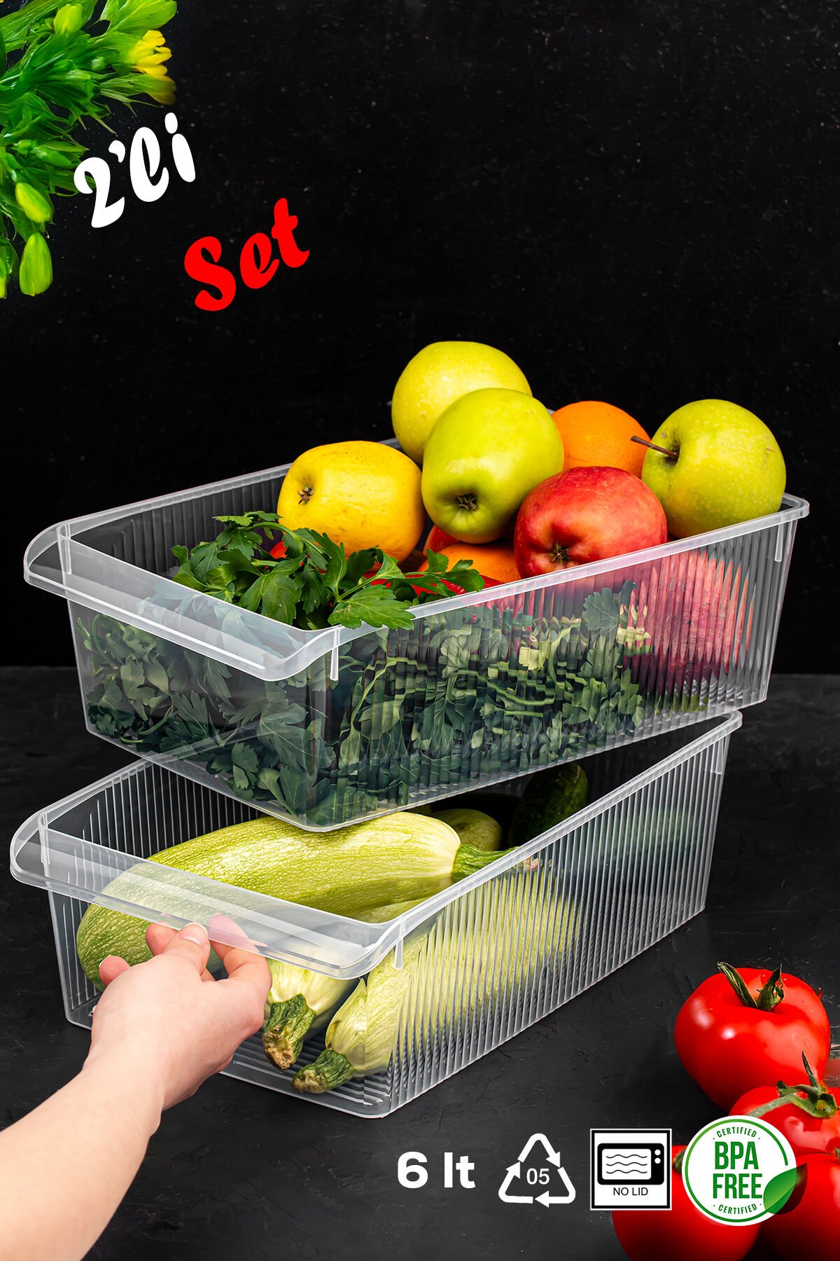 Porsima 3184 2li 6 Litre Dolap İçi ve Buzdolabı İçi Düzenleyici Banyo Mutfak Organizeri 20x32x7 cm