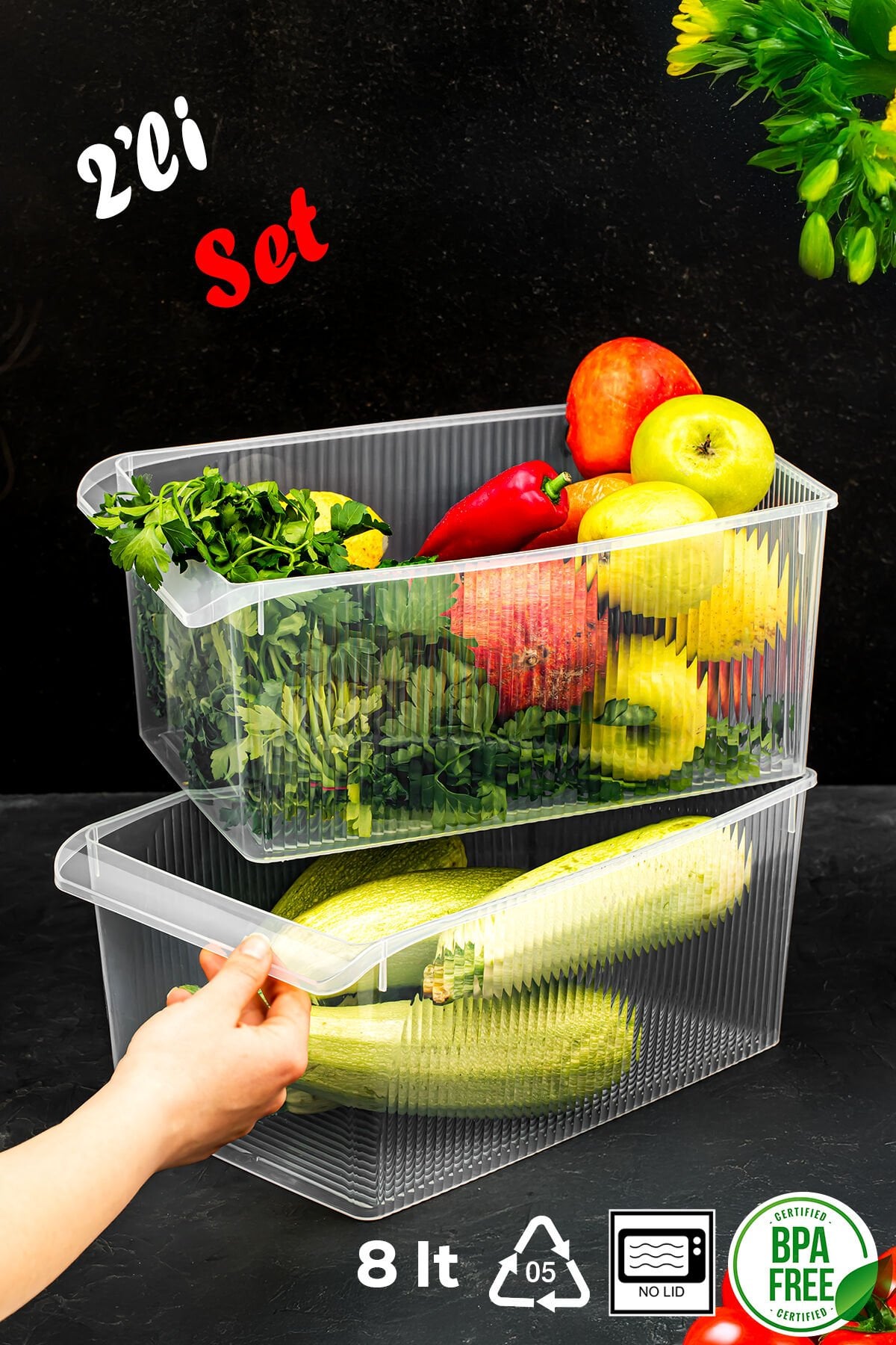 Porsima 3185 2li 8 Litre Dolap Içi Ve Buzdolabı Içi Düzenleyici Banyo Mutfak Organizeri 20x32x14 Cm