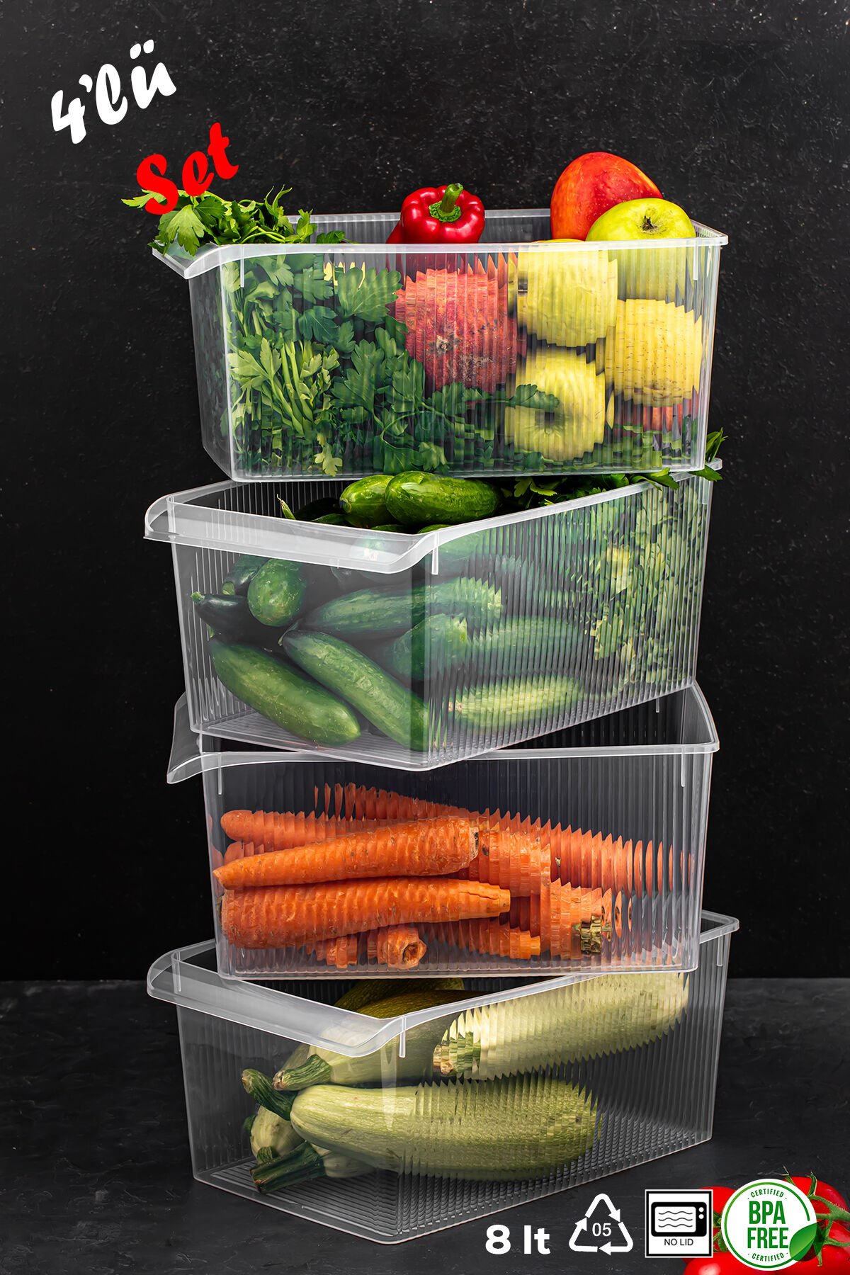 Porsima 3185 4lü 8 Litre Dolap Içi Ve Buzdolabı Içi Düzenleyici Banyo Mutfak Organizeri 20x32x14 Cm