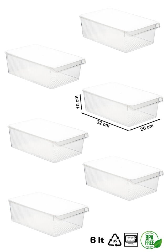 Porsima 3184 6'lı Kapaklı Dolap İçi ve Buzdolabı İçi Düzenleyici Banyo Mutfak Organizeri 6 Litre