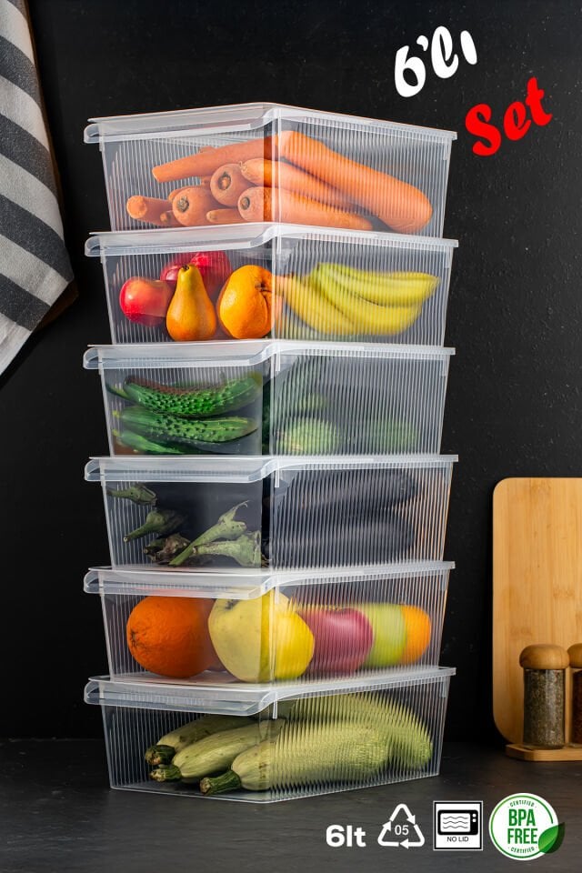 Porsima 3184 6'lı Kapaklı Dolap İçi ve Buzdolabı İçi Düzenleyici Banyo Mutfak Organizeri 6 Litre