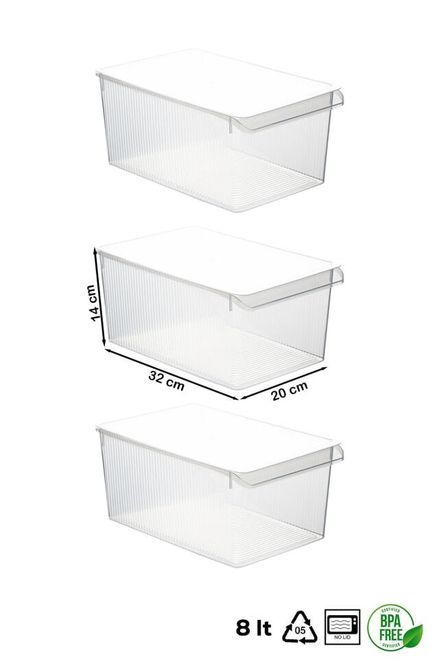 Porsima 3185 3 Adet Kapaklı Dolap İçi ve Buzdolabı İçi Düzenleyici Banyo Mutfak Organizeri 8 Litre
