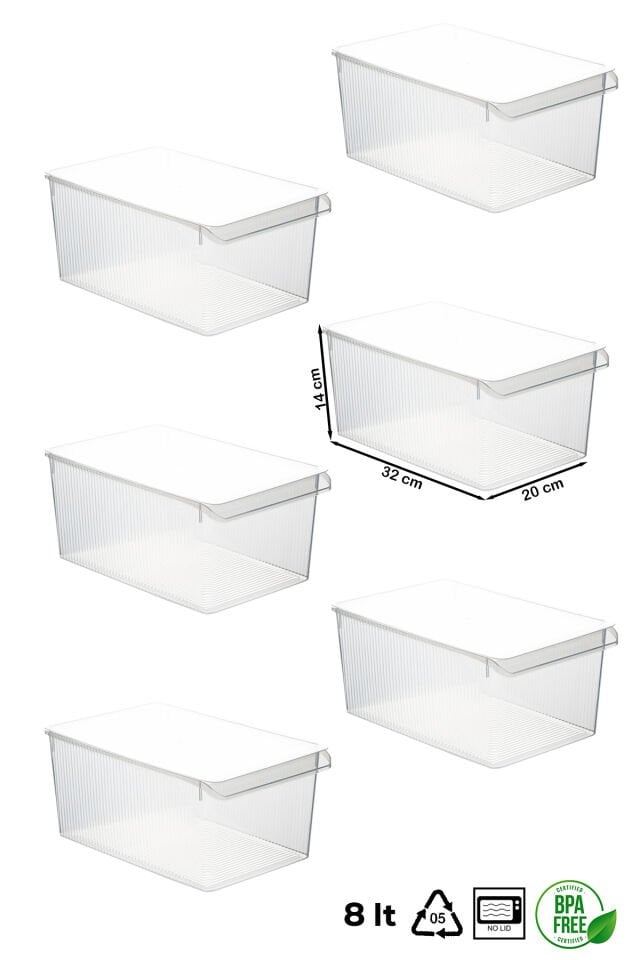 Porsima 3185 6'lı Kapaklı Dolap İçi ve Buzdolabı İçi Düzenleyici Banyo Mutfak Organizeri 8 Litre
