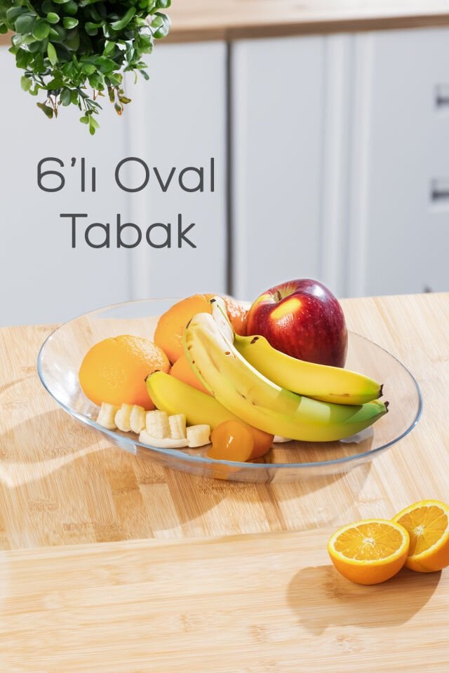 Paşabahçe 10336 6lı Oval Servis Tabak Seti - Şeffaf Cam Sunum Tabakları 25x33 cm