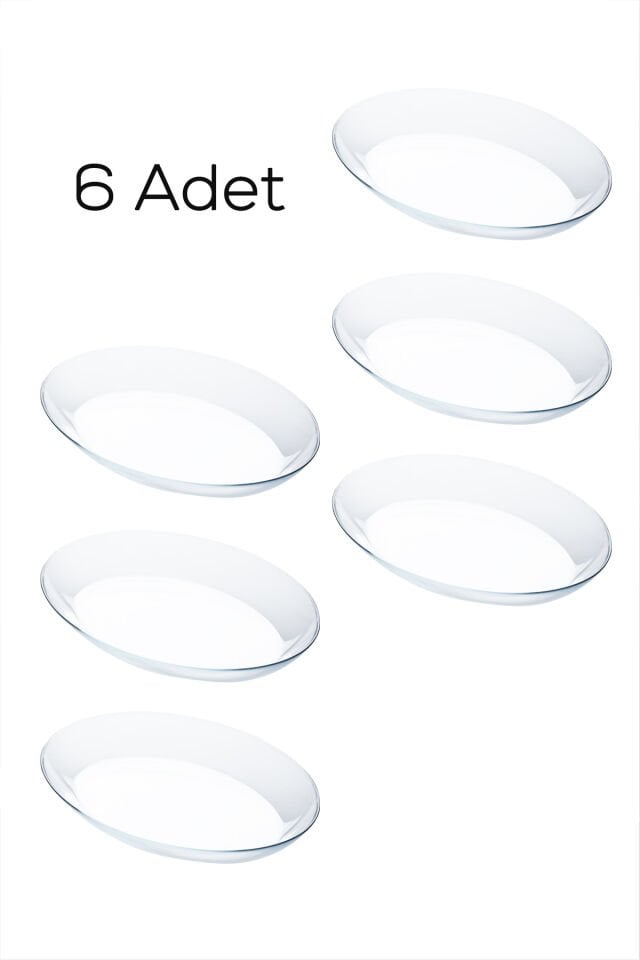 Paşabahçe 10336 6lı Oval Servis Tabak Seti - Şeffaf Cam Sunum Tabakları 25x33 cm