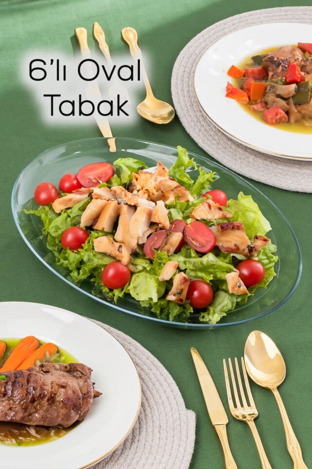 Paşabahçe 10336 6lı Oval Servis Tabak Seti - Şeffaf Cam Sunum Tabakları 25x33 cm
