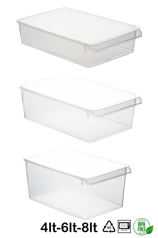 Porsima 6'lı Kapaklı Dolap İçi ve Buzdolabı İçi Düzenleyici Banyo Mutfak Organizeri (2 şer adet 4-6-8 Litre)