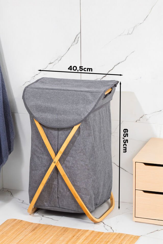 Porsima Mio-100 Bambu Banyo Kirli Çamaşır Sepeti Banyo Düzenleyici Sepet 40,5X65,5 cm
