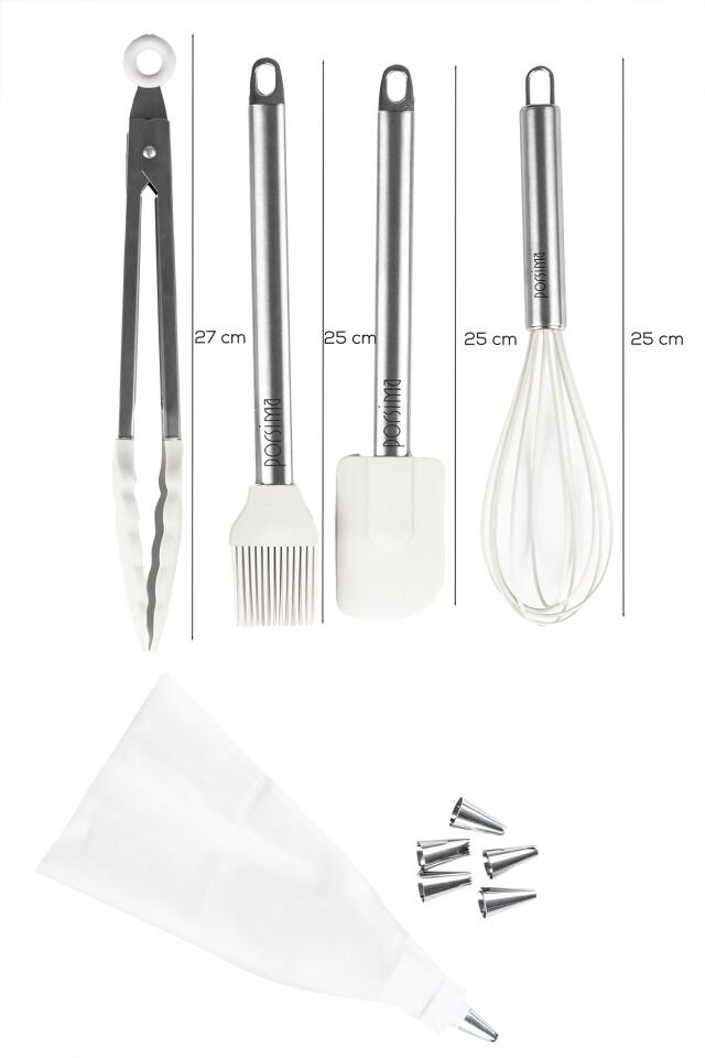Porsima 3160 10 Parça Pasta ve Tatlı Servis Seti Kek Pasta ve Şekerleme Araçları Beyaz