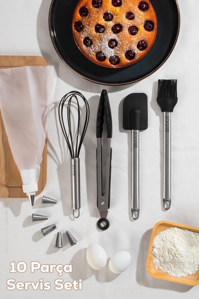 Porsima 3162 10 Parça Pasta ve Tatlı Servis Seti Kek Pasta ve Şekerleme Araçları Siyah