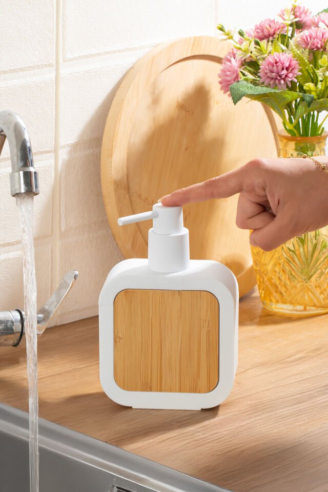 Porsima 3148 Banyo ve Mutfak Sıvı Sabunluk 400ML Beyaz-Ahşap