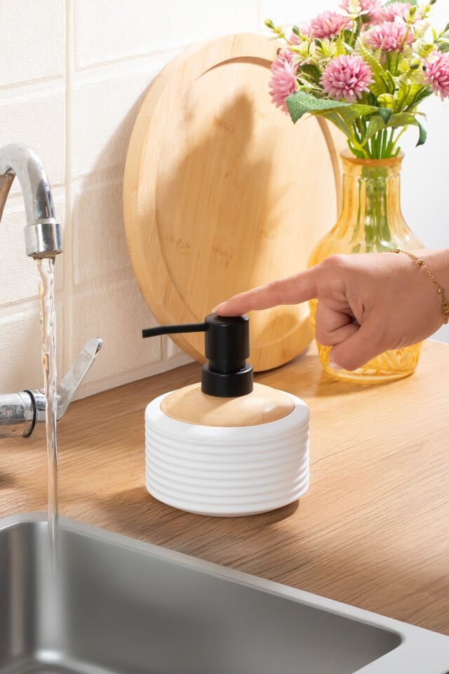 Porsima 3125 Banyo ve Mutfak Sıvı Sabunluk 350ML Beyaz-Ahşap