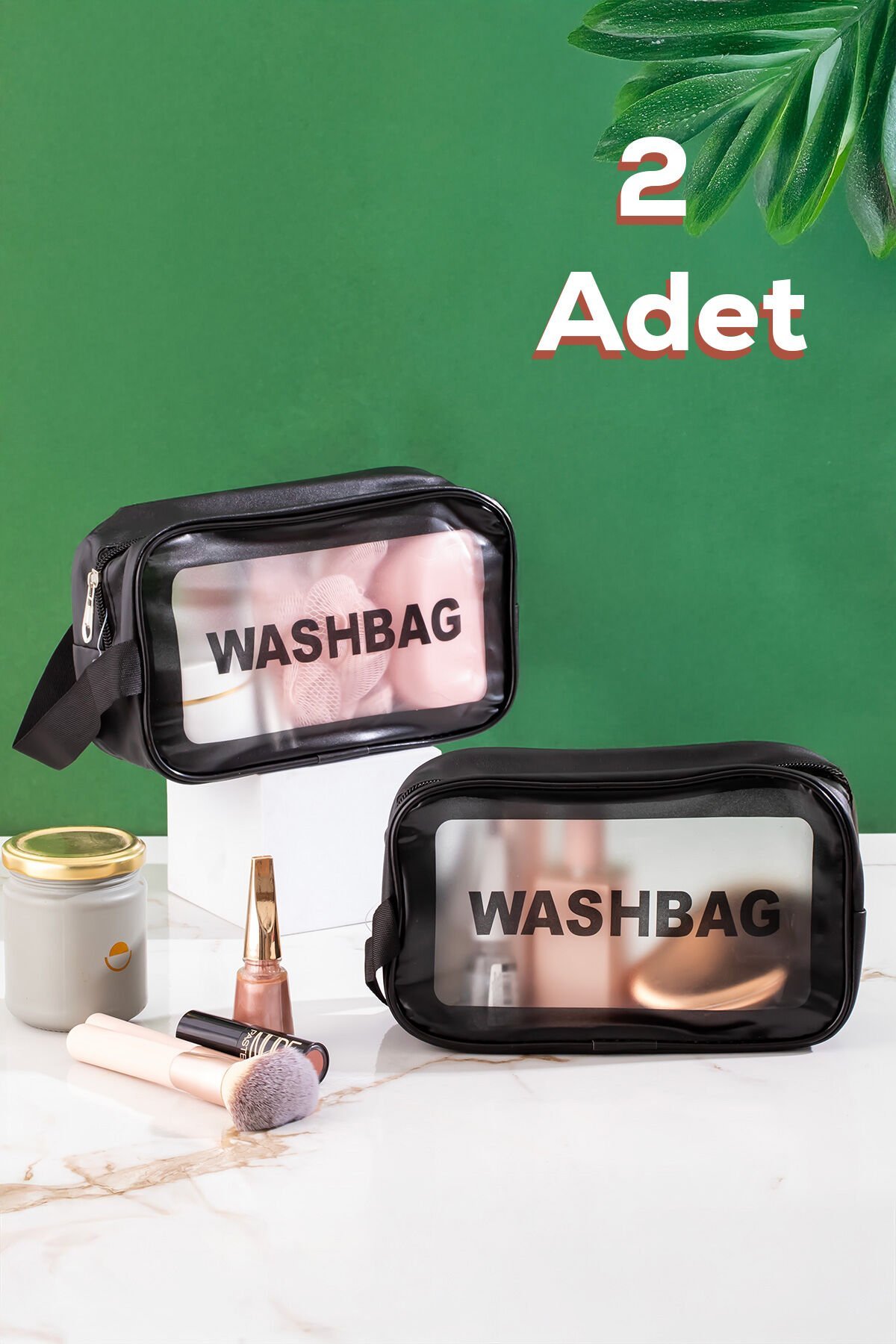 Porsima 3140 2li Şeffaf Seyahat ve Makyaj Çantası Su Geçirmez Organizer Washbag 21x13cm