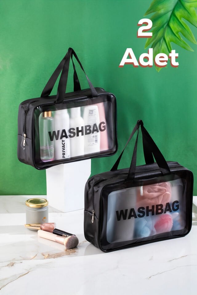 Porsima 3142 2li Şeffaf Seyahat ve Makyaj Çantası Su Geçirmez Organizer Washbag 20x30cm