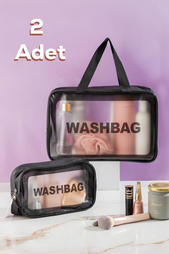 Porsima 2li Şeffaf Seyahat ve Makyaj Çantası Su Geçirmez Organizer Washbag