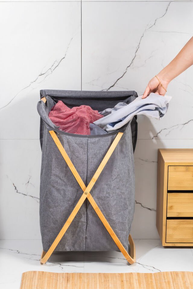 Porsima Mio-100 Bambu Banyo Kirli Çamaşır Sepeti Banyo Düzenleyici Sepet 40,5X65,5 cm