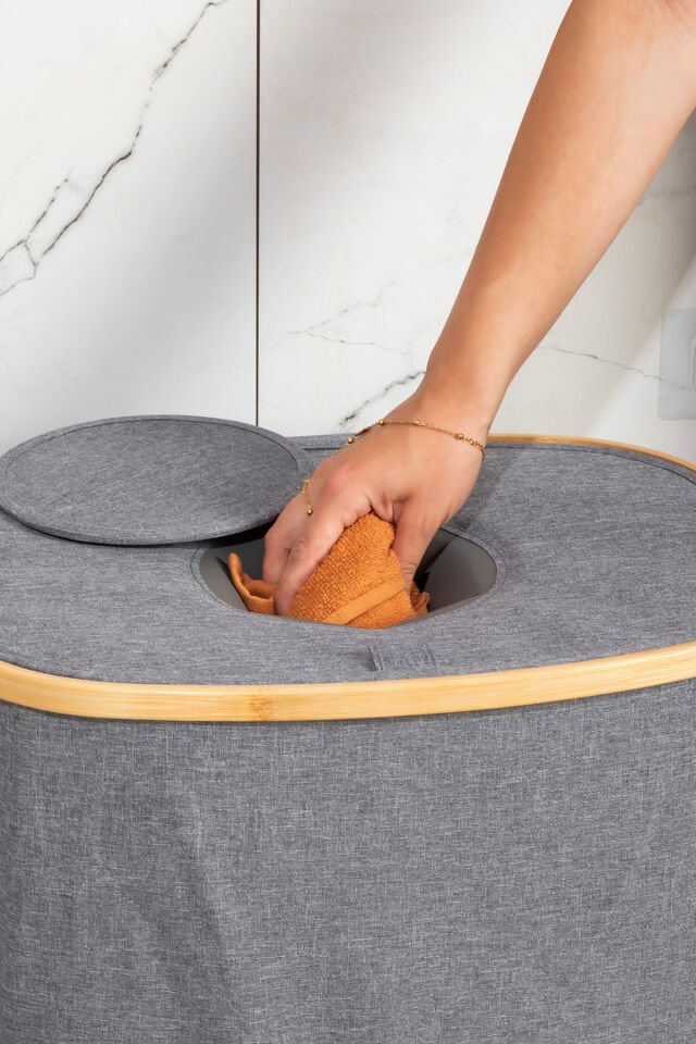 Porsima Mio-101 Bambu Banyo Kirli Çamaşır Sepeti Banyo Düzenleyici Sepet 44X66 cm