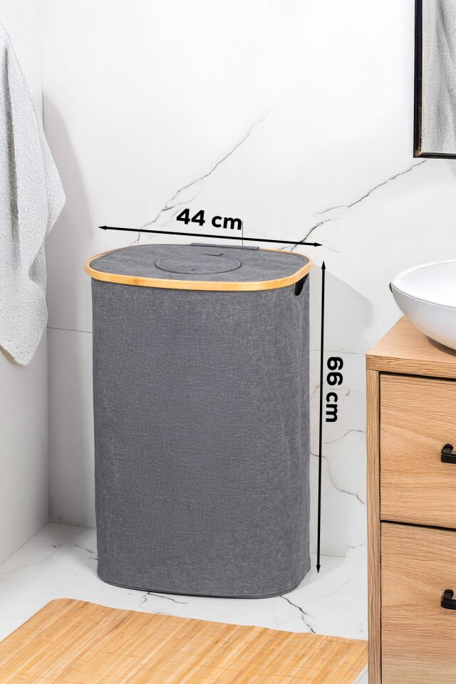 Porsima Mio-101 Bambu Banyo Kirli Çamaşır Sepeti Banyo Düzenleyici Sepet 44X66 cm