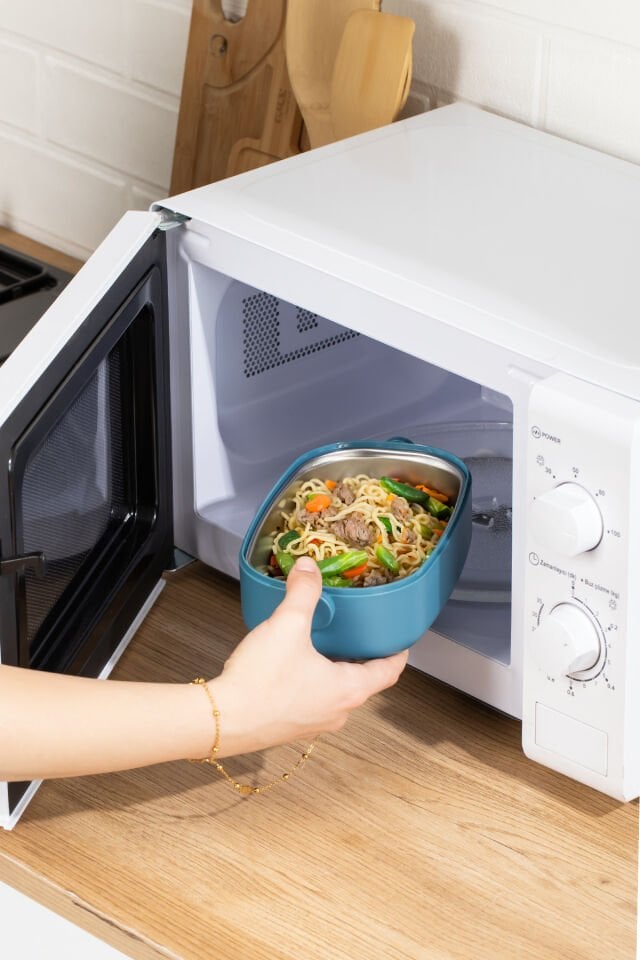 Porsima 66729 Vakumlu Lunch Box İki Katlı Paslanmaz Çelik Kolay Kilitlenir Kendinden Kaşıklı Sefer Tası