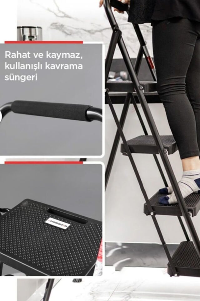 Perilla 51404 Stepla Geniş 4 Basamaklı Katlanır Merdiven Eurotower Siyah