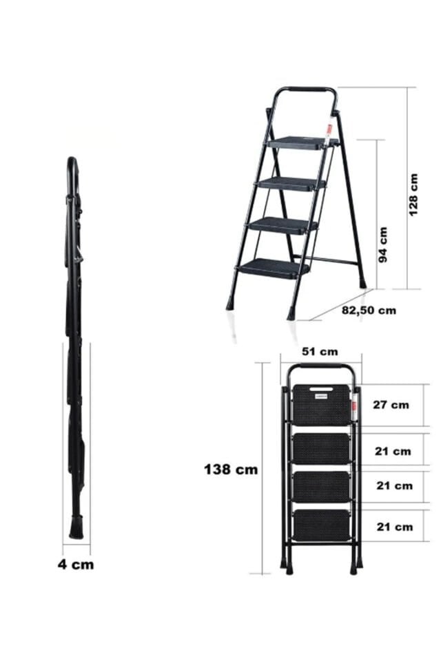 Perilla 51404 Stepla Geniş 4 Basamaklı Katlanır Merdiven Eurotower Siyah
