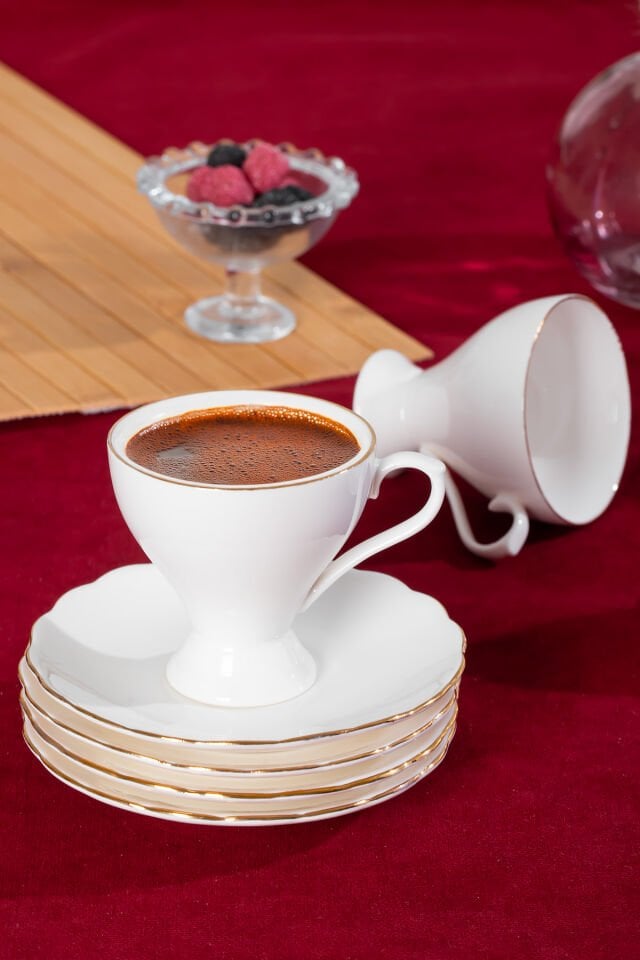 Porsima 4330 Emery 12 Parça 6 Kişilik Yaldızlı Porselen Türk Kahve Fincan Takımı