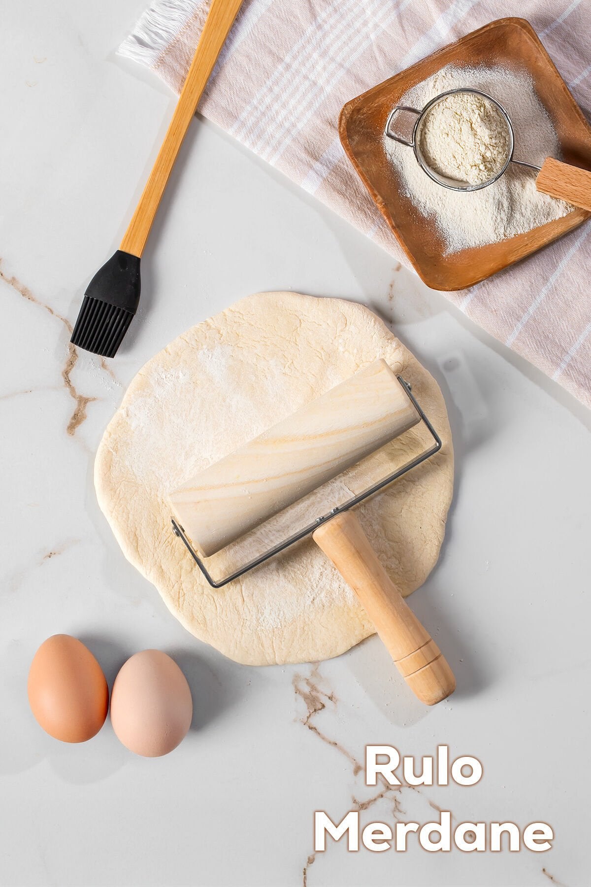 Porsima 2076 Ahşap Saplı Rulo Merdane Oklava Pürüzsüz Oklava Pizza Börek Açma Oklava