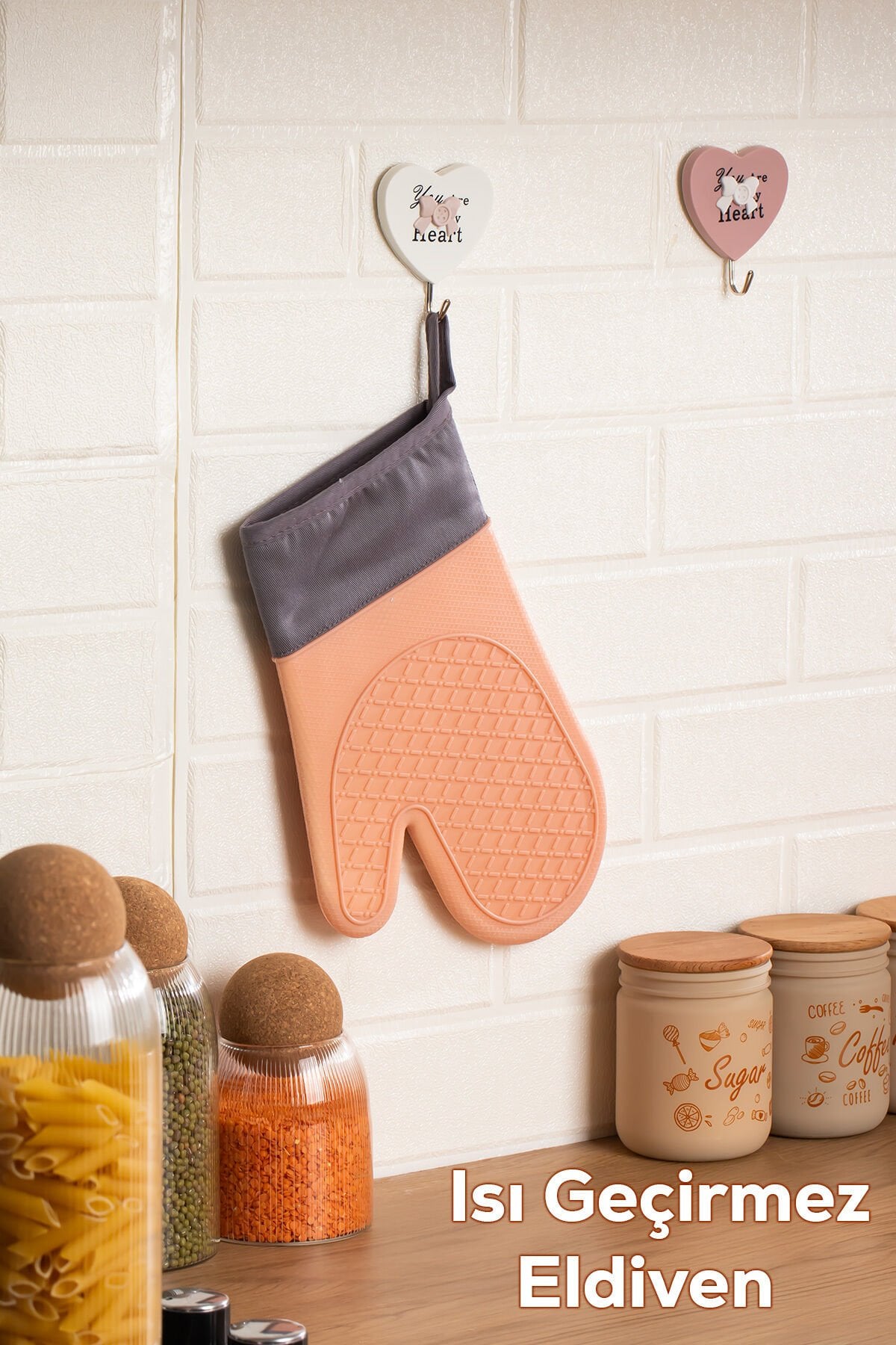 Porsima 3137-1 Silikon Yanmaz Yapışmaz Fırın Eldiveni Pudra