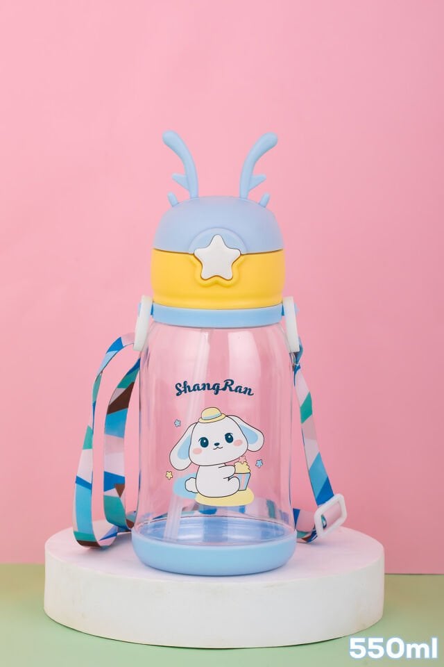 Porsima 21.0002-2 Matara Geyik Temalı Stickerlı Askılı Suluk - Su Şişesi - Mavi 550ml