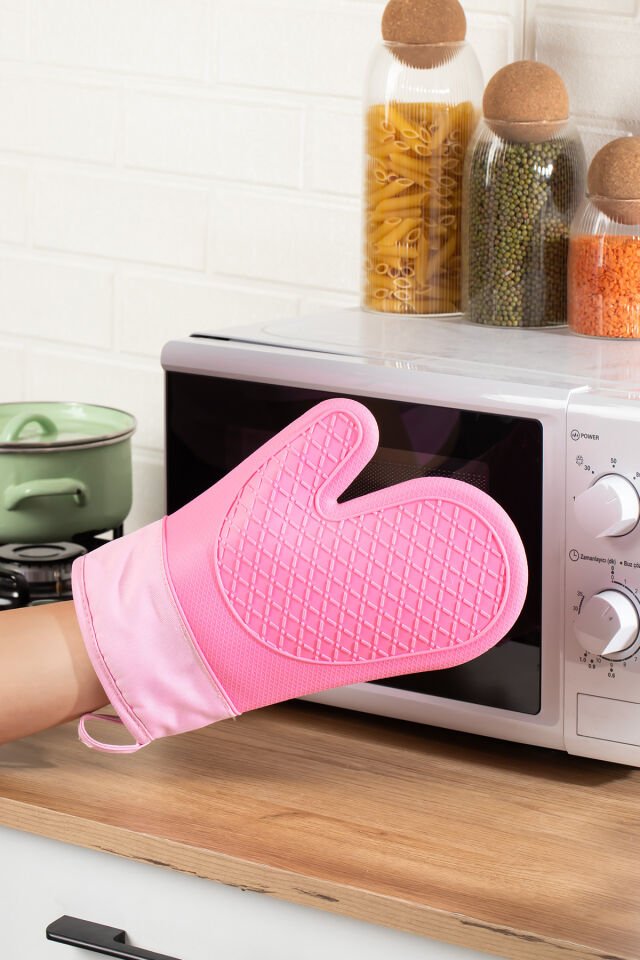Porsima 3137-2 Silikon Yanmaz Yapışmaz Fırın Eldiveni Pembe
