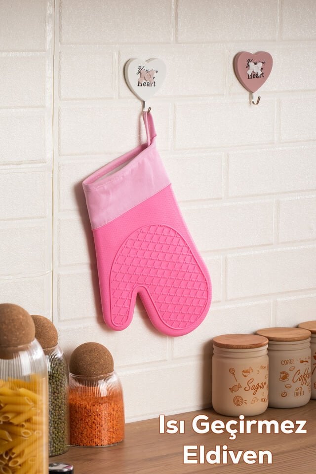 Porsima 3137-2 Silikon Yanmaz Yapışmaz Fırın Eldiveni Pembe