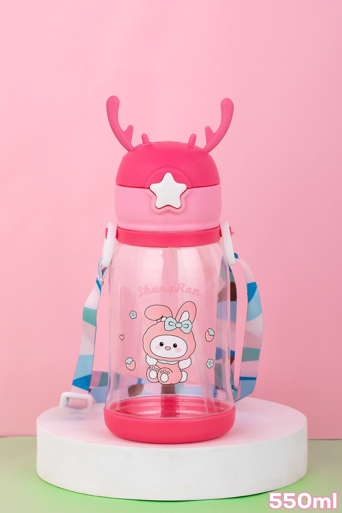 Porsima 21.0002-3 Matara Geyik Temalı Stickerlı Askılı Suluk - Su Şişesi - Pembe 550ml