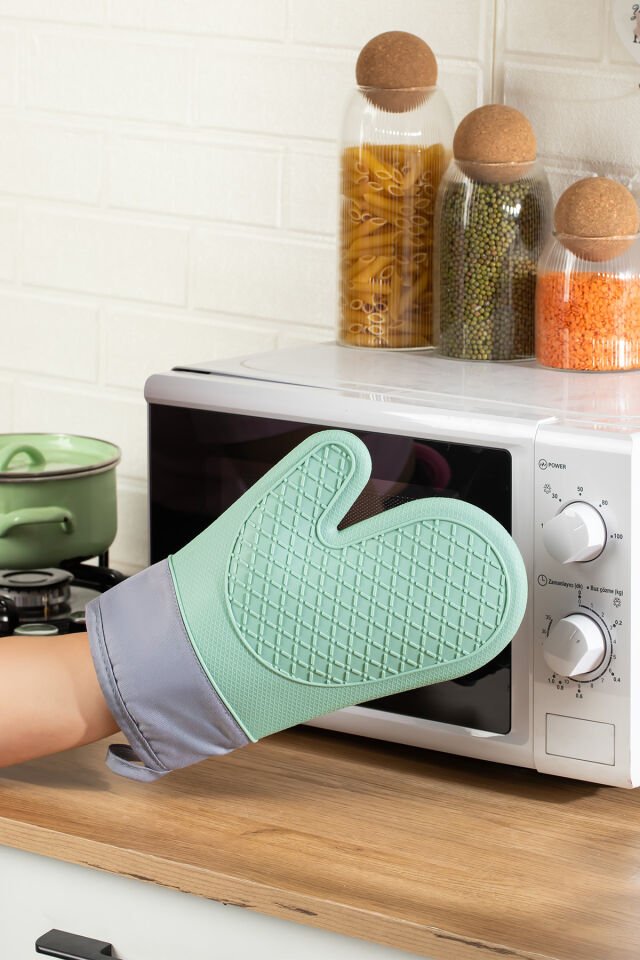 Porsima 3137-3 Silikon Yanmaz Yapışmaz Fırın Eldiveni Yeşil
