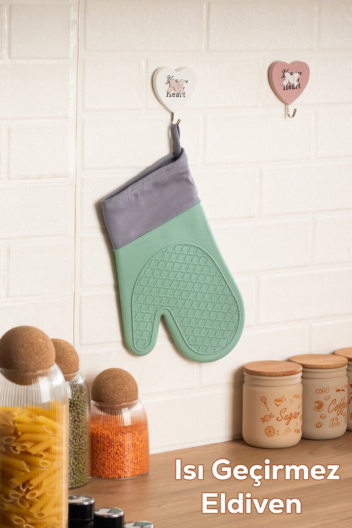 Porsima 3137-3 Silikon Yanmaz Yapışmaz Fırın Eldiveni Yeşil