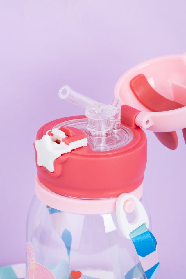 Porsima 21.0009 Matara Tavşan Temalı Stickerlı Askılı Suluk - Su Şişesi - Pembe 550ml