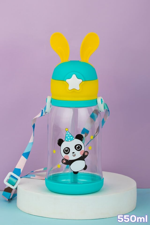 Porsima 21.0009-2 Matara Tavşan Temalı Stickerlı Askılı Suluk - Su Şişesi - Yeşil 550ml