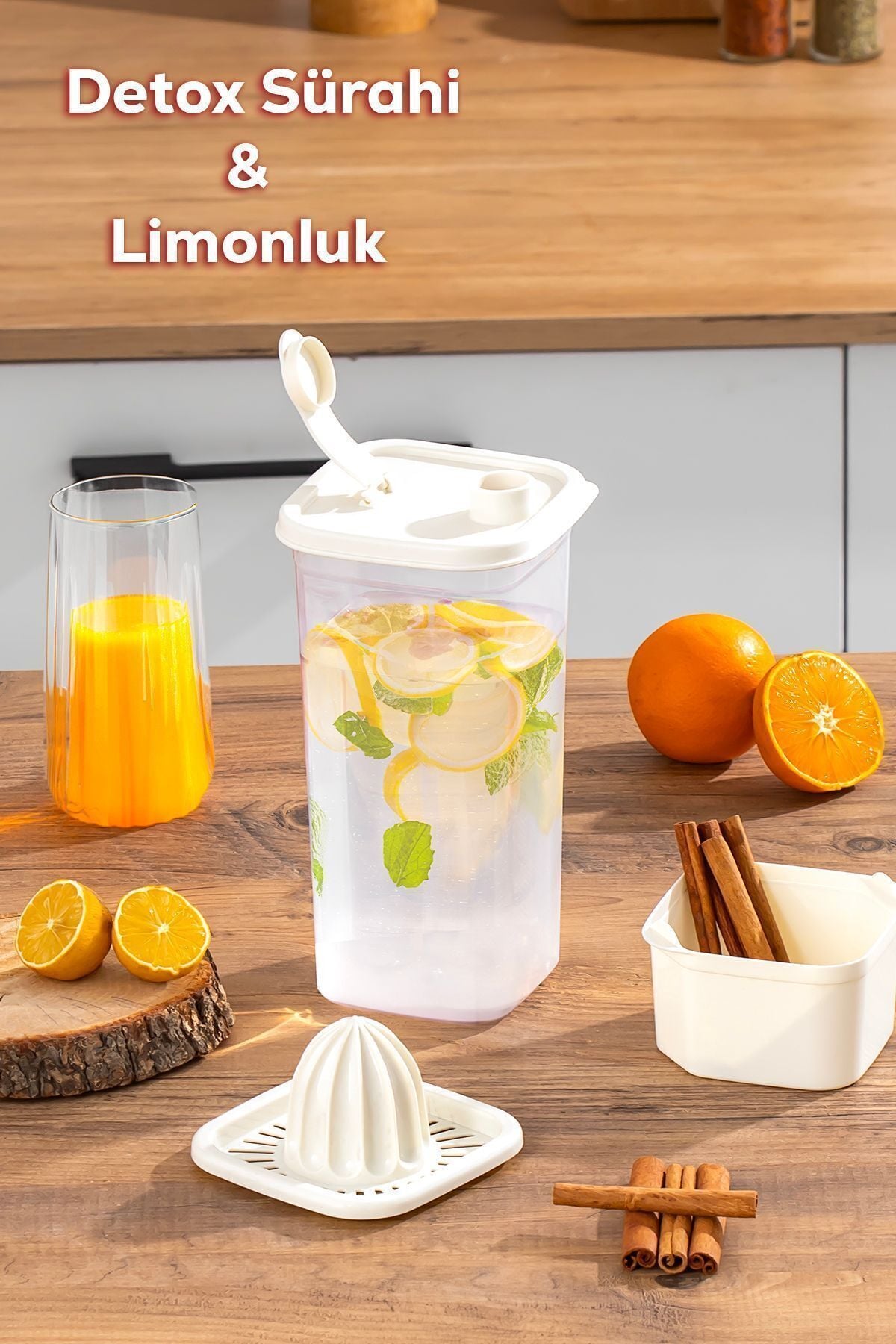 Porsima 06-1109 Sızdırmaz Kapaklı Detoks Sürahi-matara & Limonluk -şerbetlik -şeffaf 1 ,5 L Beyaz