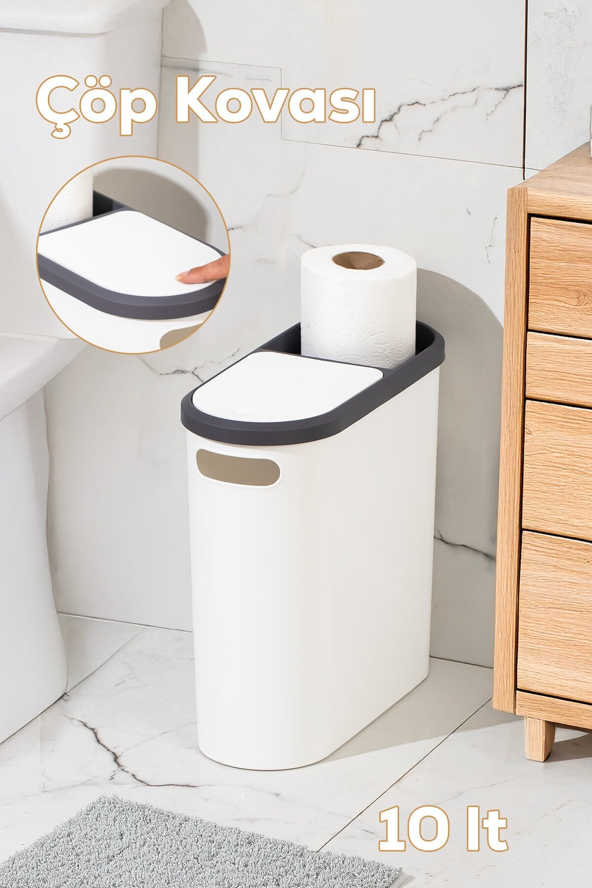 Porsima M-325 Çöp Kutusu Banyo Mutfak Çöp Kovası Kapaklı Banyo Çöp Kovası 10 Lt